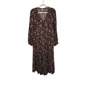Old Navy Maxi Dress Floral Prairie Country Modest Boho‎ Peasant V Neck Pleated